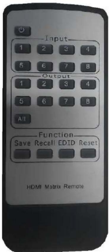 Input 1 2 3 4 5 6 7 8 Output 1 2 3 4 5 6 7 8 All Function Save Recall EDID Reset HDMI Matrix Remote