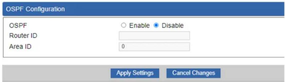 OSPF Configuration OSPF Router ID Area ID Enable Disable 0 Apply Settings Cancel Changes