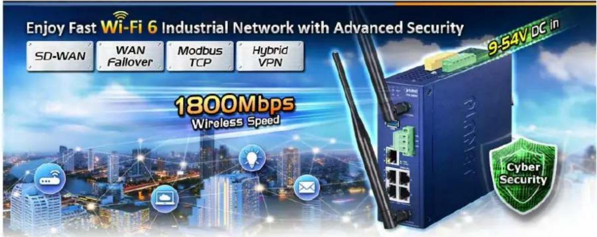 Enjoy Fast Wi-Fi 6 Industrial Network with Advanced Security SD-WAN WAN Fallover Modbus TCP Hybrid VPN 1800Mbps Wireless Speed 9:54V DC in Cyber Security