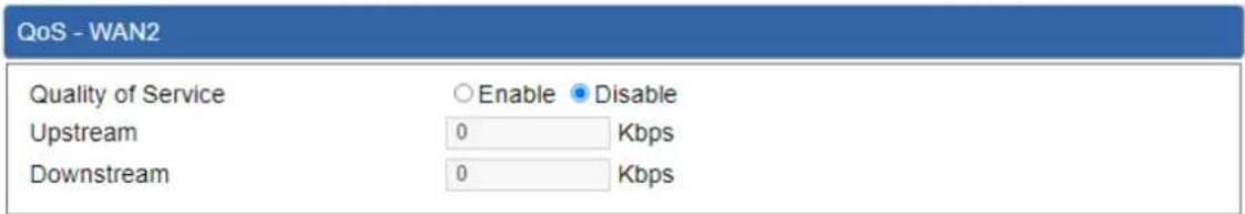 QoS - WAN2 Quality of Service Enable Disable Upstream 0 Kbps Downstream 0 Kbps