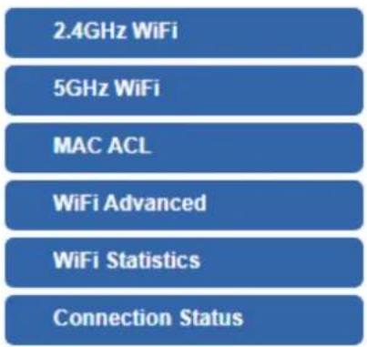 2.4GHz WiFi 5GHz WiFi MAC ACL WiFi Advanced WiFi Statistics Connection Status