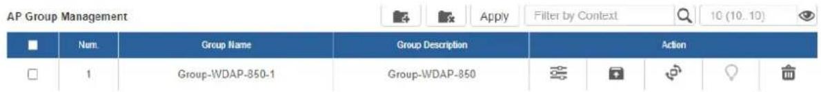 AP Group Management ■ Nom. Group Name Group Description Action □ 1 Group-WDAP-850-1 Group-WDAP-850