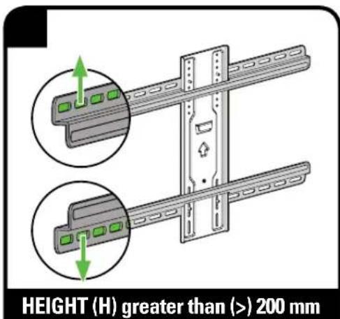 HEIGHT (H) greater than (>) 200 mm