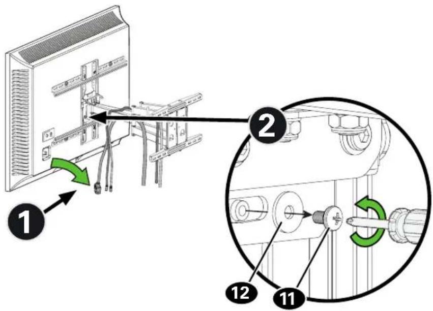Diagram showing cable installation steps with numbered annotations and directional arrows indicating motion
