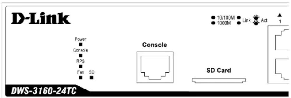 D-Link Power Console RPS Fan SD DWS-3160-24TC 10/100M Link Act 1 1000M Console SD Card