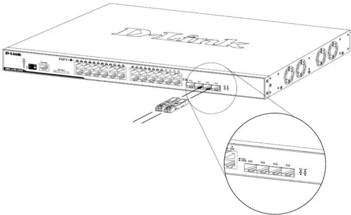 D-LINK DWS-3160-24TC - Installing SFP transceivers into the SFP Ports - 1