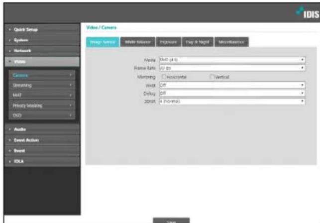 Quick Snap System Networks Video Camera Screening MAY Primary Making CDD Audio Event Action Event EDA Video / Camera Image Type: White filter Import: Flag & Night Miscellaneous Metal: 1x10 (4.5) Frame Rate: 20 fps Mprinting: Horizontal Vertical Wrist: Off Delay: Off 20%: 4 (normal) Save