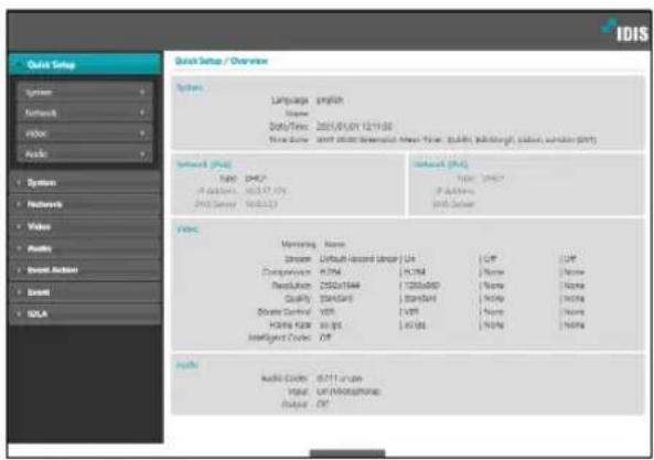 Quick Setup / Overview System Language: English Name: Date/Time: 2001/01/01 12:19:30 Time Zone: short time window, mean time: quality, bandwidth, places, seconds, port) Network (PSA) Type: PSA Digital: 163.07.17% Data Server: 163.07.17% Network (PSA) Type: PSA Digital: 163.07.17% Data Server: 163.07.17% Video Monitoring: None Universe: Default Record Linear Un Description: HTML Resolution: 2500x1944 Quality: Standard Share Control: VSP HDMI Rate: 81.85 Intelligent Code: OFF Audio Audio Codes: 8/11/24/24 Input: Un Available Phone Output: OFF