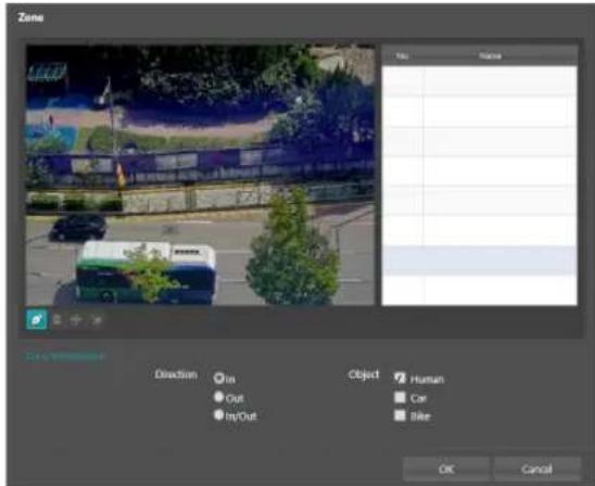 Zone Name Direction In Out In/Out Object Human Car Bike OK Cancel
