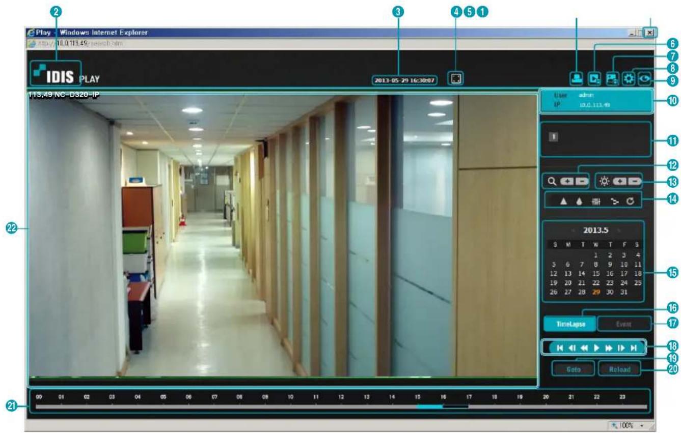 Play - Windows Internet Explorer http://10.113.49/search.htm IDIS PLAY 2013-05-29 16:30:07 113,49 NC-D320-IP User admin IP: 10.0.113.49 2013.5 S M T W T F S 1 2 3 4 5 6 7 8 9 10 11 12 13 14 15 16 17 18 19 20 21 22 23 24 25 26 27 28 29 30 31 TimeLapse Event H H I H I H I Goto Reload 21 100%
