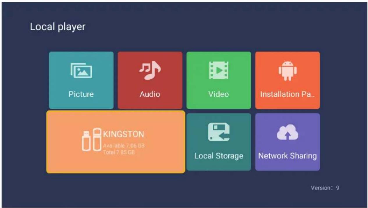 Local player Picture Audio Video Installation Pa... KINGSTON Available 7.06 GB Total 7.85 GB Local Storage Network Sharing Version: 9