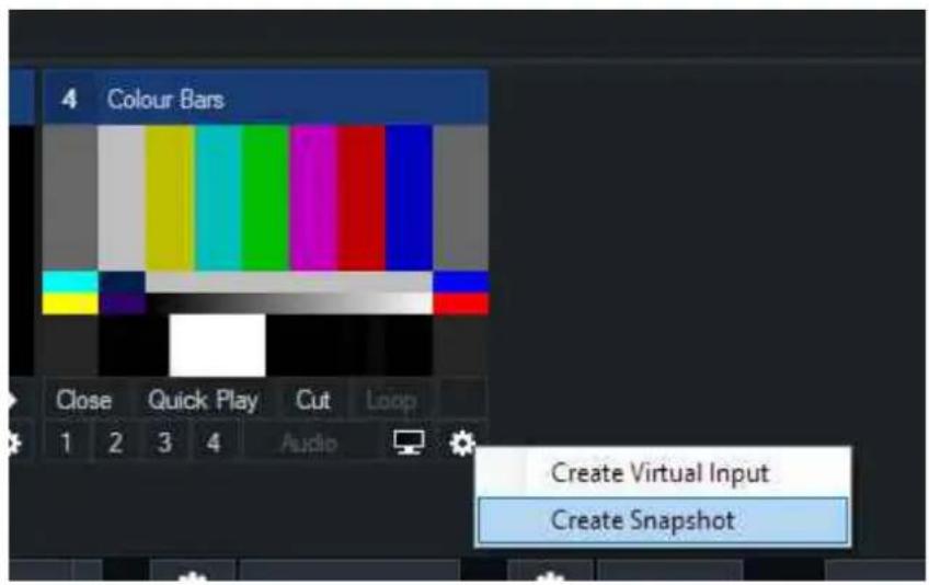 4 Colour Bars Close Quick Play Cut Loop 1 2 3 4 Audio Create Virtual Input Create Snapshot