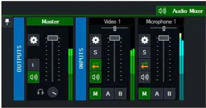 Audio Mixer Master OUTPUTS i M A B Video 1 S ← M A B Microphone 1 S ← M A B