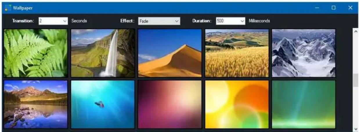 Wallpaper Transition: 2 Seconds Effect: Fade Duration: 500 Milliseconds