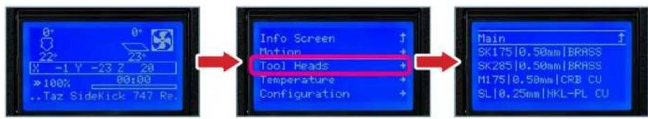 Info Screen Motion Tool Heads Temperature Configuration Main SK175|0.50mm|BRASS SK285|0.50mm|BRASS M175|0.50mm|CRB CU SL|0.25mm|NKL-PL CU