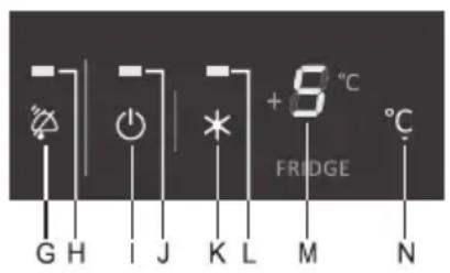 G H I J K L M N + 5 °C FRIDGE °C