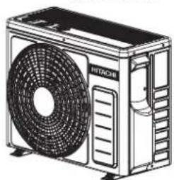 Line drawing of a HTRAC air conditioner unit with fan and vent (no text or symbols)