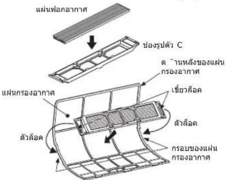 Line drawing of a hand pressing down on a partially assembled air conditioner unit (no text or symbols)