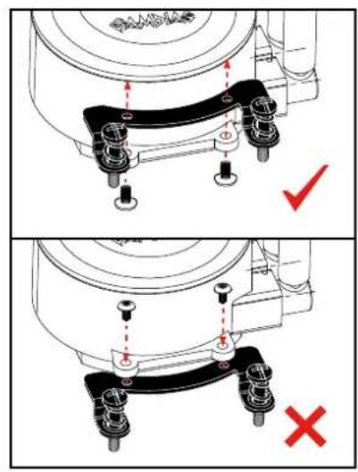 Technical diagram showing mechanical assembly with labeled components and red checkmark indicators