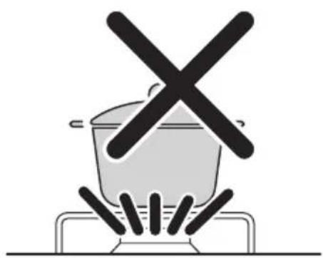 Simple line drawing of a pot on a stove with a crossed X mark symbol (no text or labels).