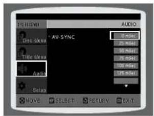 AV SYNC Audio 0 MHz 25 MHz 50 MHz 100 MHz 125 MHz MOVE SELECT RETURN EXIT