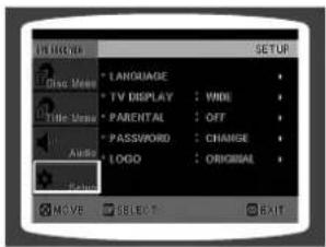 PICKERS Cass Mode Language TV DISPLAY : VMDE PARENTAL : OFF PASSWORD : CHANGE LOGO : ORIGINAL Audio Fusion MOVE SELECT EXIT SETUP