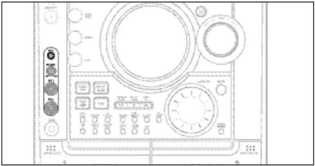 Technical diagram of an electronic device control panel with labeled buttons and ports