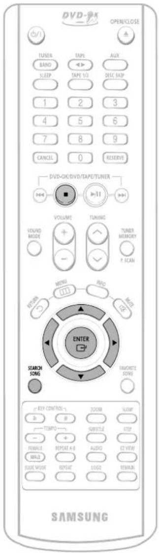 DVD-OK OPEN/CLOSE TUNER BAND SLEEP TAPE 1/2 DEC 3AP 1 2 3 4 5 6 7 8 9 CANCEL 0 RESERVE DVD-OK/DVD/TAPE/TUNER VOLUME TUNING SOUND MODE - TUNER MEMORY P. SCAN MENU INFO MOSI ENTER SEARCH SONG FAVORTE SONG KEY CONTROL 1 ROOM SLOVE TEMPLE SUBTLE STOP FEMALE RESET A/B AUDIO CT VIEW MAIN SIDE MODE RESET LOGO REMAR SAMSUNG
