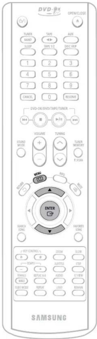 DVD-OK OPEN/CLOSE TUNER RAND ILEEP TAPE 1/2 DISC SKIP 1 2 3 4 5 6 7 8 9 CANCEL 0 RESERVE DVD-OK/DVD/TAPE/TUNER VOLUME TUNING TOLER MENORY F.SCAN ROUND MENU DVD NEXT ON ENTER SEARCH SONG FAVORER SONG KEY CONTROL DROOM FLOW TEMPOR SUBTITLE STEP FEMALE COPY A-H AGNVD ET VIEW MASC SLIDE MODE REPEAT LOGO REMAIN SAMSUNG
