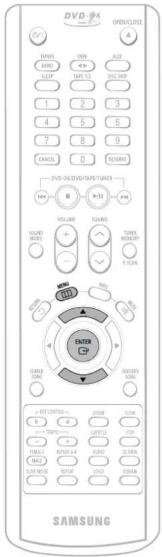DVD-OK OPEN/CLOSE TUNER BAND SLEEP TAPE TAPE 1/2 DISC HELP 1 2 3 4 5 6 7 8 9 CANCEL 0 RESERVE DVD-OK/DVD/TAPE/TUNER VOLUME TUNING TUNER MEMORY R SCAN MENU INFO MENU ENTER SEARCH SONG FAVONTE SONG FKey CONTROL -1 ZOOM FLOW TEMP- + - SUBTITLE STEP FINAL3 REPEAT A-A4 AUDIO EZ VIEW MAKE SLIDE MODE REPEAT LOGO REMAR SAMSUNG