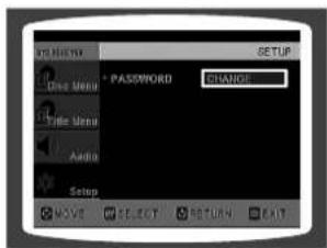 POLDEN + PASSWORD CHANGE DO Menu Title Menu Audio Setup MOVE SELECT RETURN EXIT