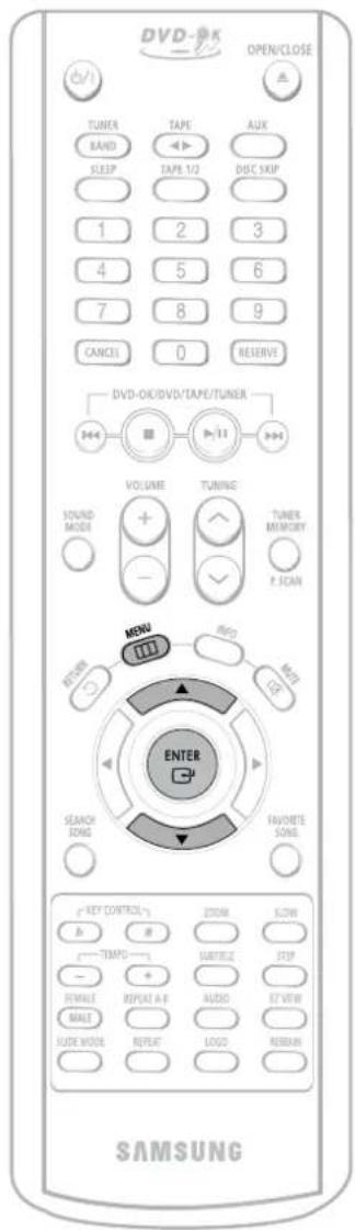 DVD-OK OPEN/CLOSE TUNER BAND SLEEP TAPE TAPE 1/2 AUX DOC SKIP 1 2 3 4 5 6 7 8 9 CANCEL 0 RESERVE DVD-OK/ DVD/TAPE/TUNER VOLUME TUNING TUNER MEMORY F SCAN SOUND MODE + - MENU INFO RETURN ENTER SEARCH TONG FAVORATE SONG KEY CONTROL # B #1 TEMP1- + - SUBTITLE STOP REVERSE MAKE RESET A R AUDIO EX VITOR SLIDE MODEL REPEAT LOGO REDAIR SAMSUNG