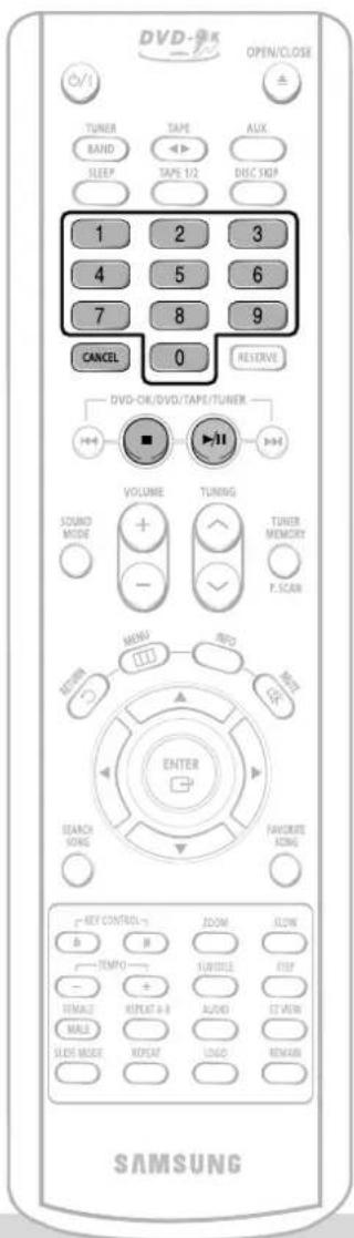 DVD-8x OPEN/CLOSE TUNER BAND SLEEP TAPE TAPE 1/2 AUX DISC XRF 1 2 3 4 5 6 7 8 9 CANCEL 0 RESERVE DVD-CH/DVD/TAPE/TUNER VOLUME TUNING TUNER MEMORY P.SCAN MONG RBO GCL ENTER SEARCH SONG FAVORATE SONG KEY CONTROL - B B TEMP0 + + - SEMACE RESET A-B ALDVD ET VIEW MAKE SLOSE MUSE RESET LOAD REMARKS SAMSUNG