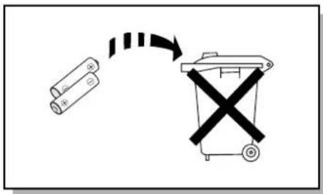 Diagram showing a battery and a trash bin with a crossed-out symbol, indicating a waste sorting or recycling process.