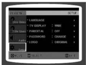 TV HOURS File Menu • LANGUAGE • TV DISPLAY : VIDE • PARENTAL : OFF • PASSWORD : CHANGE • LOGO : ORIGINAL • MOVE SELECT BUY