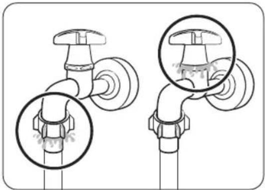 Diagram of two different faucet fittings with circular annotations highlighting their features (no text or symbols present)