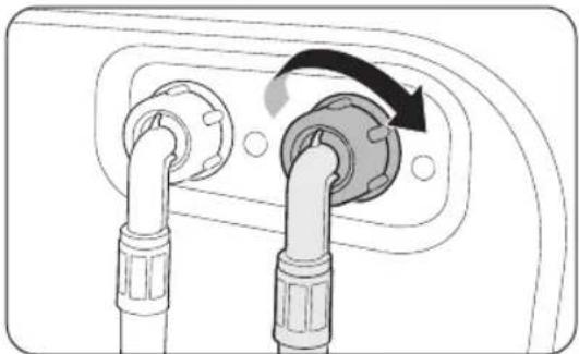 Diagram of two connected electrical connectors with a curved arrow indicating rotation (no text or symbols)