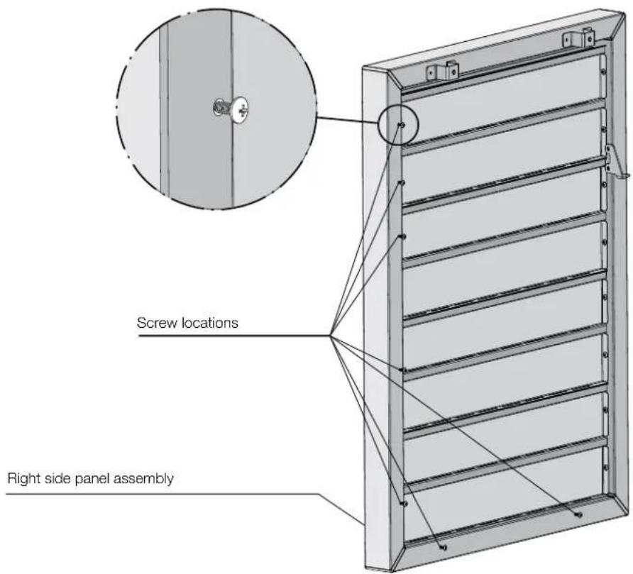 Screw locations Right side panel assembly