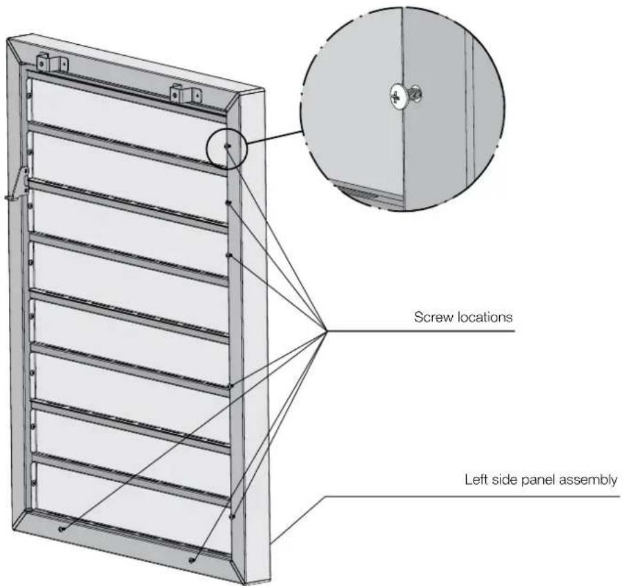 Screw locations Left side panel assembly