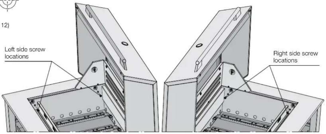 12) Left side screw locations Right side screw locations