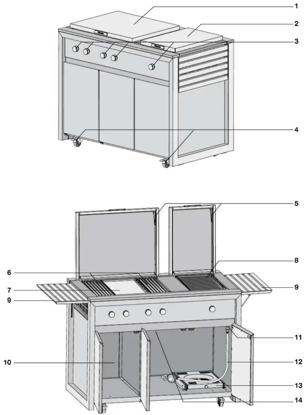 Technical diagram of a portable stove with numbered components for identification