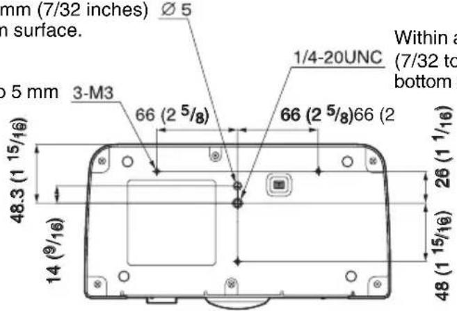 mm (7/32 inches) mm surface. 5 mm 3-M3 66 (2 5/8) 1/4-20UNC 66 (2 5/8)66 (2 48.3 (1 15/16) 14 (9/16) 26 (1 1/16) 48 (1 15/16) Within a (7/32 to bottom