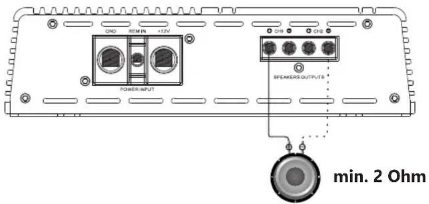 ON0 REM IN +12V POWER INPUT CHI CHS SPEAKERS OUTPUTS min. 2 Ohm