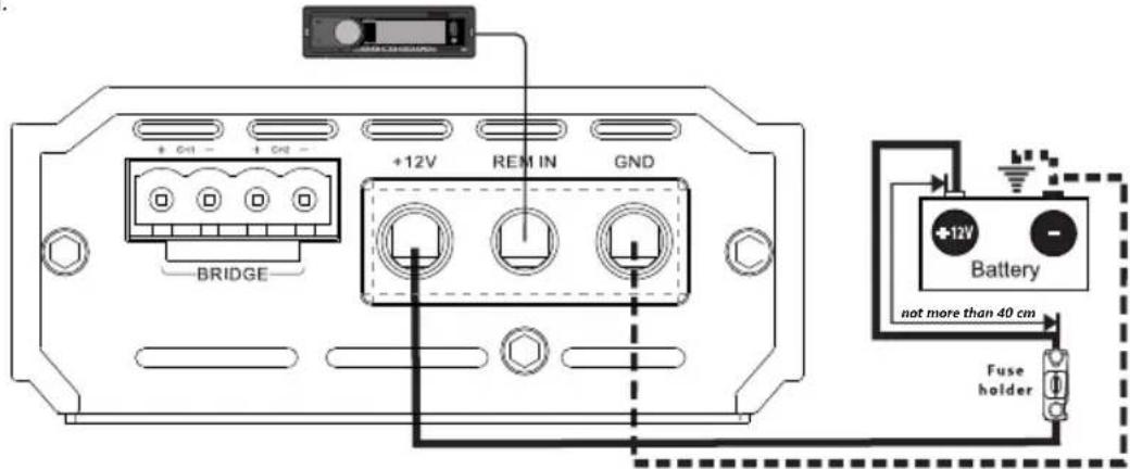 Deaf Bonce Machete MLA-150.2XS - Standard wiring diagram of two-channel amplifier to battery - 1