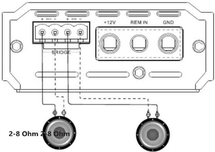 Deaf Bonce Machete MLA-150.2XS - Standard wiring diagram of two-channel amplifier to two speakers. - 1