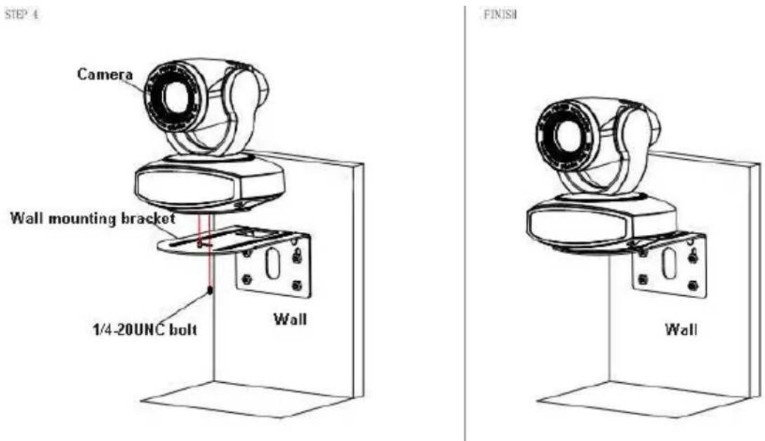 STEP 4 Camera Wall mounting bracket 1/4-20UNC bolt Wall FINISH Wall