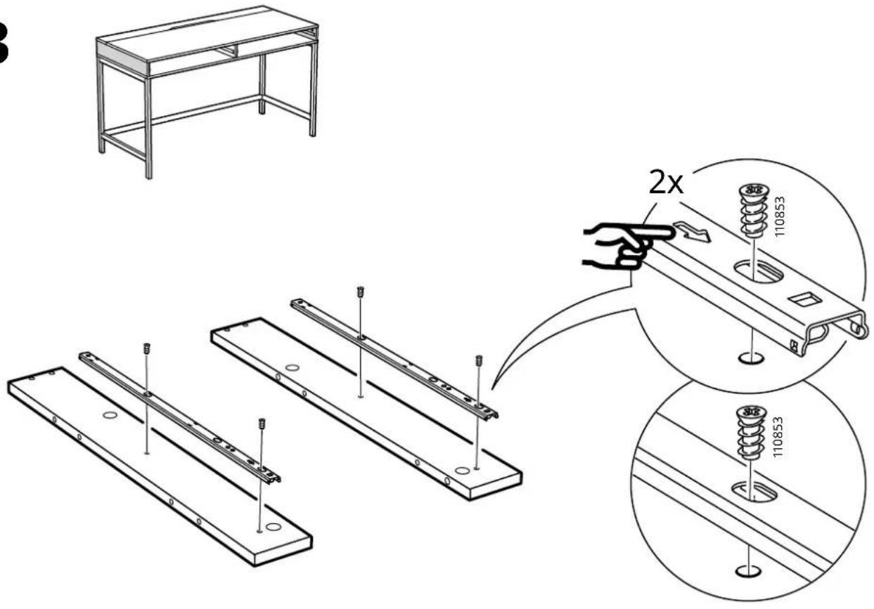 Technical diagram showing assembly steps of a mechanical component with labeled parts and 2x magnified detail