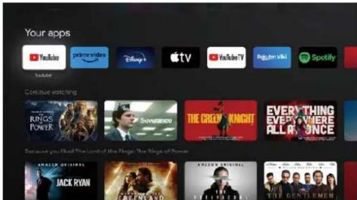 Your apps YouTube prime video Disney+ Apple TV YouTube TV Reglsm Wiki Spotify YouTube Continue watching RINGS POWER SAMWERSIDE THE CREAM KIGHT EVERYTHING EVERYWHERE ALL AN ONCE Because you liked The Lord of the Rings: The Rings of Power AMAZON ORIGINAL JACK RYAN GREENLAND AMAZON ORIGINAL THE GENTLEME