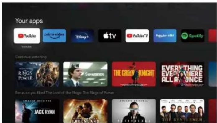 Your apps YouTube prime video Apple TV YouTube TV Regener Viki Spotify Yamaha Continue watching RINGS POWER SHANGHAIWEI THE GREEN KIGHT EVERYTHING EVERYWHERE ALL AN ONCE Because you liked The Lord of the Rings: The Rings of Power JACK RYAN GREENLAND GREENLAND THE GENTLEMON