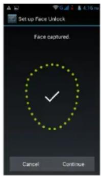 Set up Face Unlock Face captured. Cancel Continue